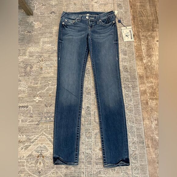 NEW True Religion Women's Blue Wash Bejeweled stone Pocket Jeans skinny crystal - Picture 6 of 7